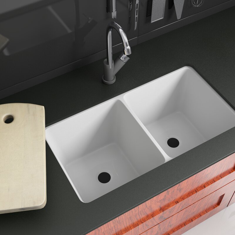 Ceramic 33%2522 L X 18%2522 W Double Basin Undermount Kitchen Sink 